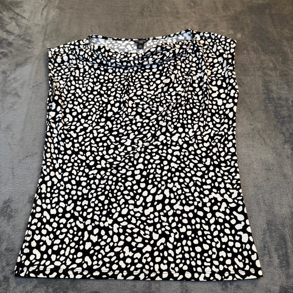 Ann Taylor Cowl Neck Blouse Womens Small Petite Black White Animal Printβ Shell